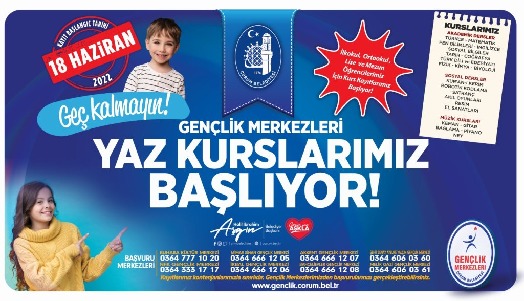 Belediyenin yaz kurslarına kayıtlar 18 Haziranda başlıyor