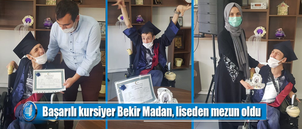 Başarılı kursiyer Bekir Madan, liseden mezun oldu