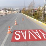 Sanayi 12. Caddede yol çizgi ve yazı çalışması
