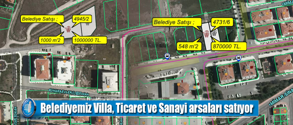 Belediyemiz Villa, Ticaret ve Sanayi arsaları satıyor