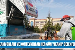 Belediyemiz, çöp kamyonlarını ve konteynırları her gün yıkayıp dezenfekte ediyor