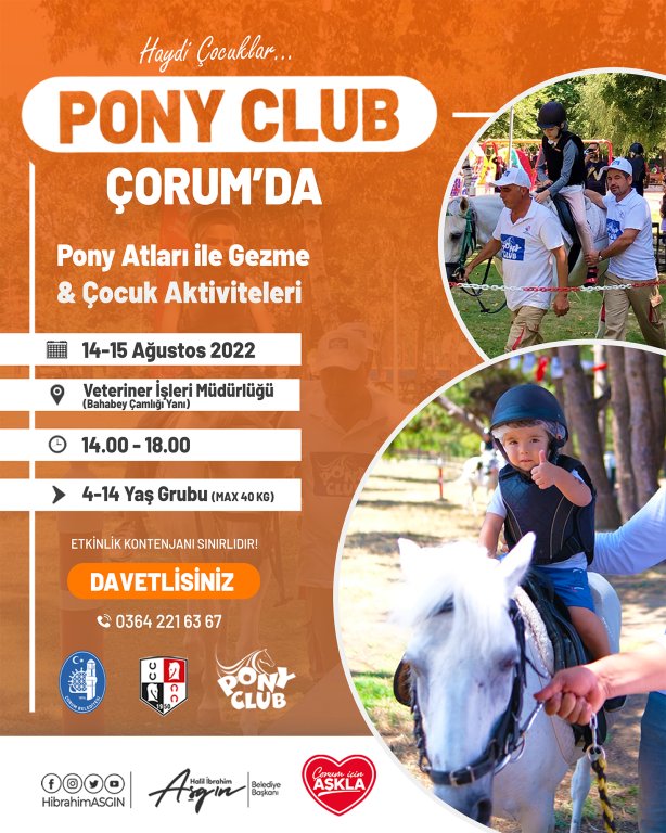 Çocuklar için Pony Club Çorum'a geliyor