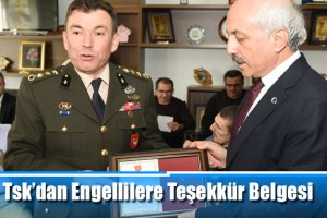 Tsk’dan Engellilere Teşekkür Belgesi