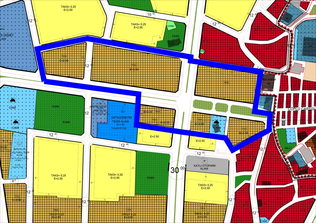 Çorum Farabi Caddesine cepheli parsellere plan notlarına 'Asma kat yapılamaz' eklenmesi şeklindeki plan değişikliği